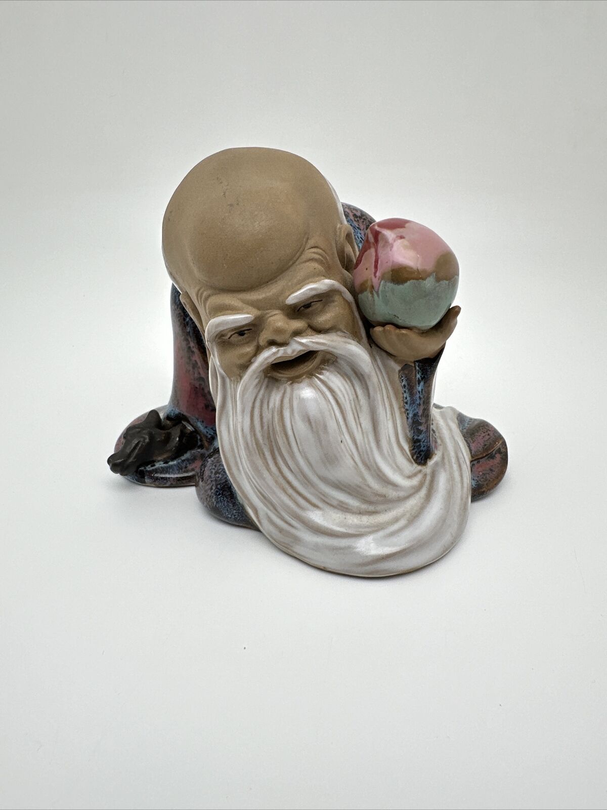 Vintage Chinese Shiwan God of Longevity Ceramic Figurine Holding Plum Mudman…106