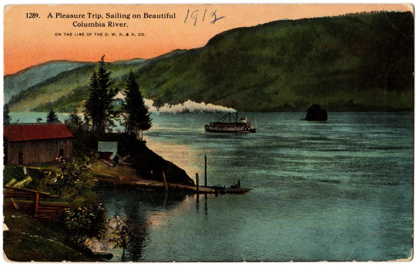 COLUMBIA RIVER, OR Pleasure Trip, Steamer Steamboat, OWR&N Line Oregon Postcard