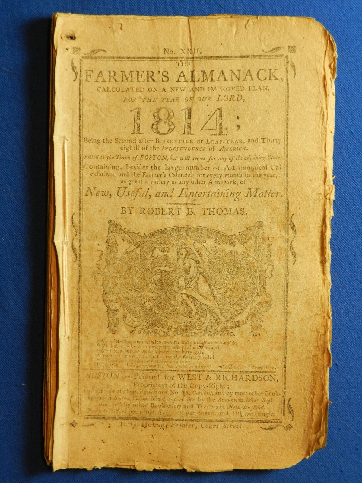 FARMER'S ALMANACK FOR 1814, by Robert Thomas, Boston, 1813, 24 Leaves. Complete.