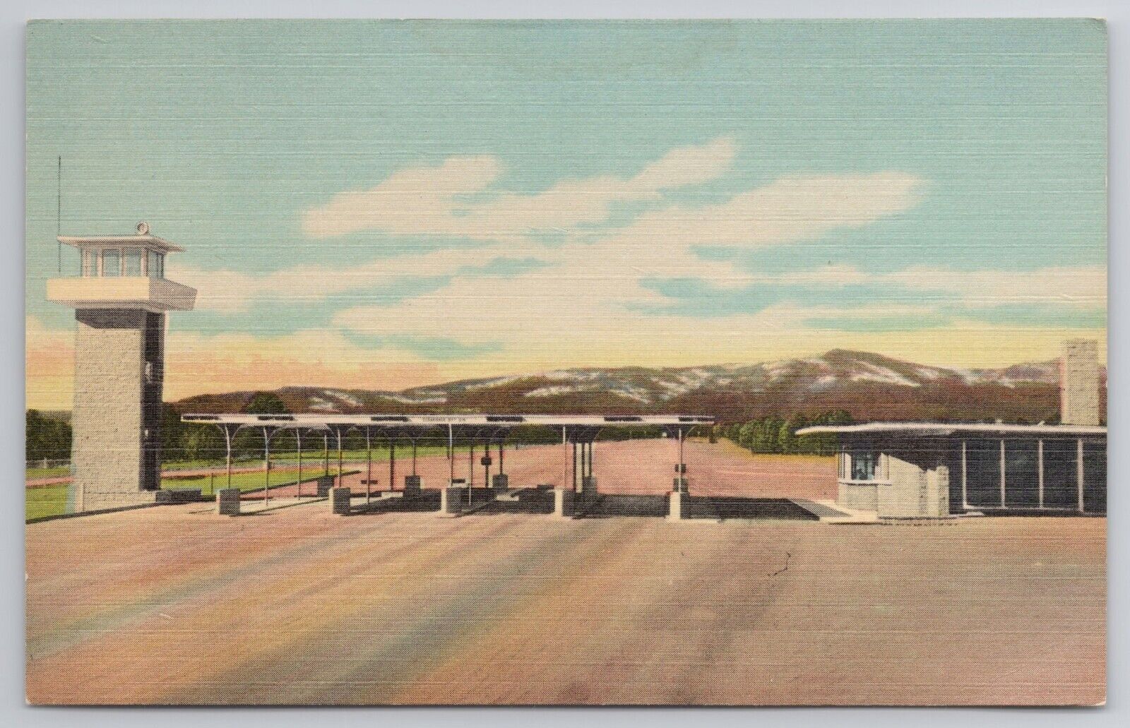 1948 Postcard Entrance To Los Alamos New Mexico Tollbooths