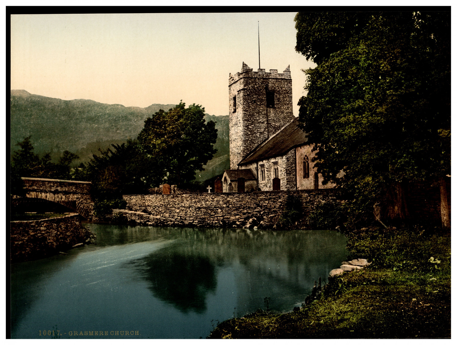 England. Lake District. Church Grasmere. Vintage Photochrome by P.Z, Photochro