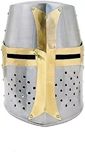 Crusader Helmet Medieval Templar Knight Brass Armor Wearable for Adult