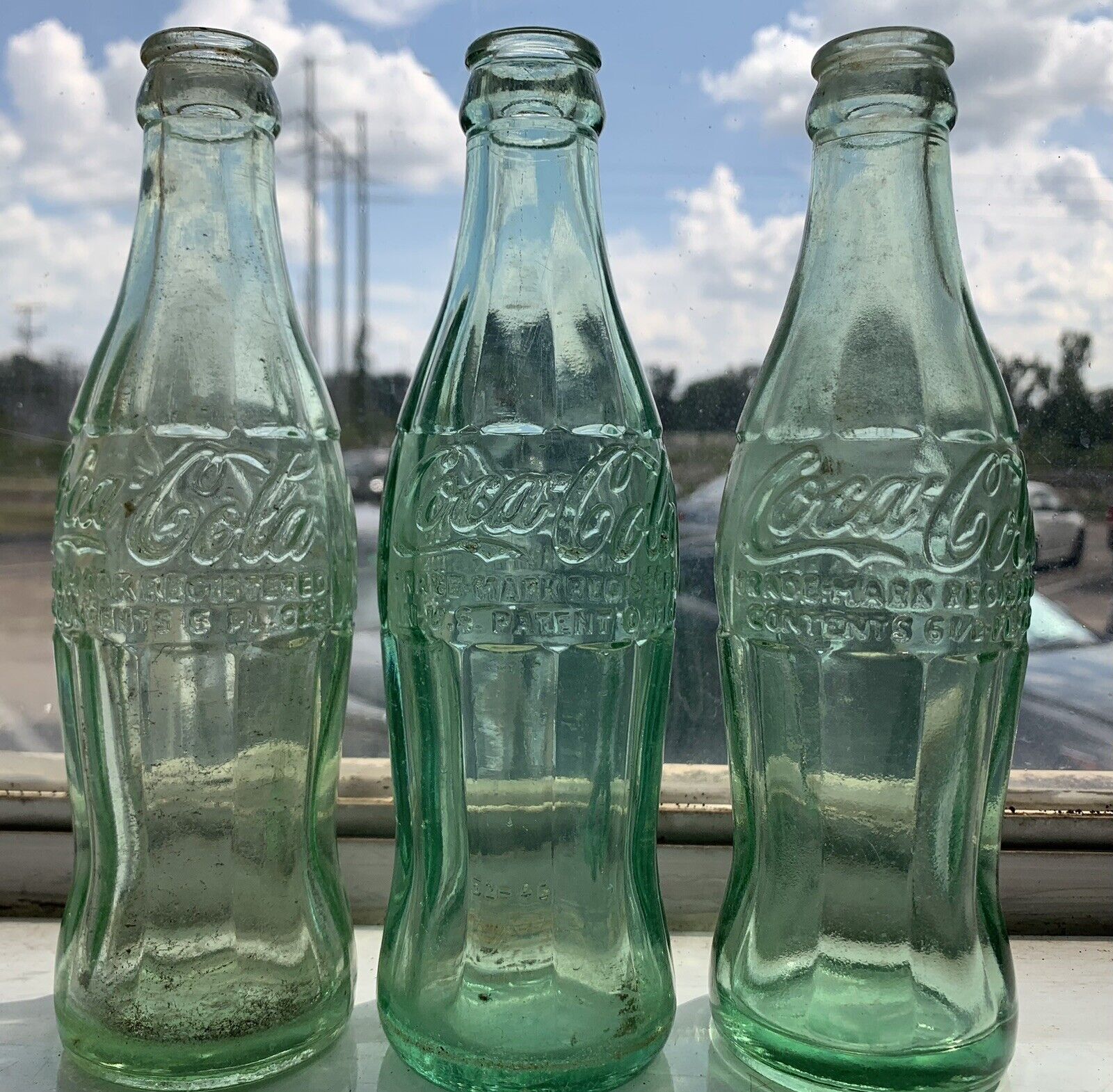 Three 6oz Coca Cola Hobbleskirt Bottles Panama City, Pensacola & Marianna Fla