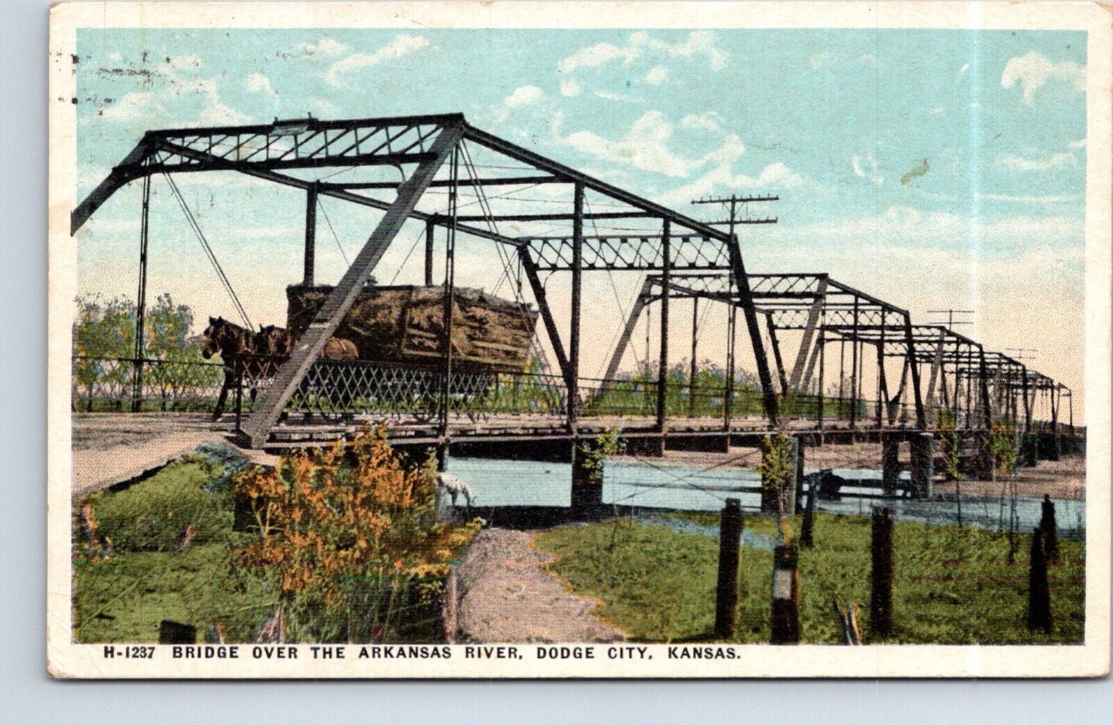 Fred Harvey Postcard Kansas Bridge over the Arkansas River Dodge City RPO