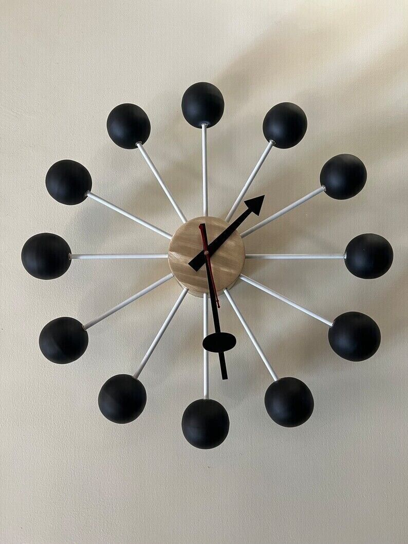 1950\'s Large Vitra Ball Wall Clock Black & Brushed Brass Metal 18\'\' Modern clock