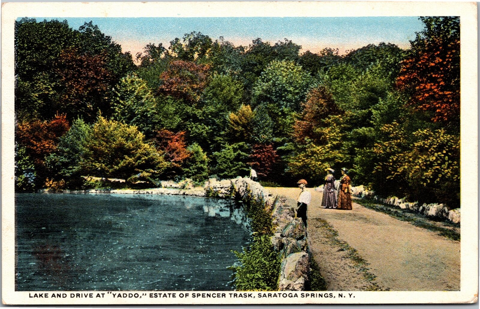 Postcard NY Saratoga Springs Lake and Drive at Yaddo Estate of Spencer Trask