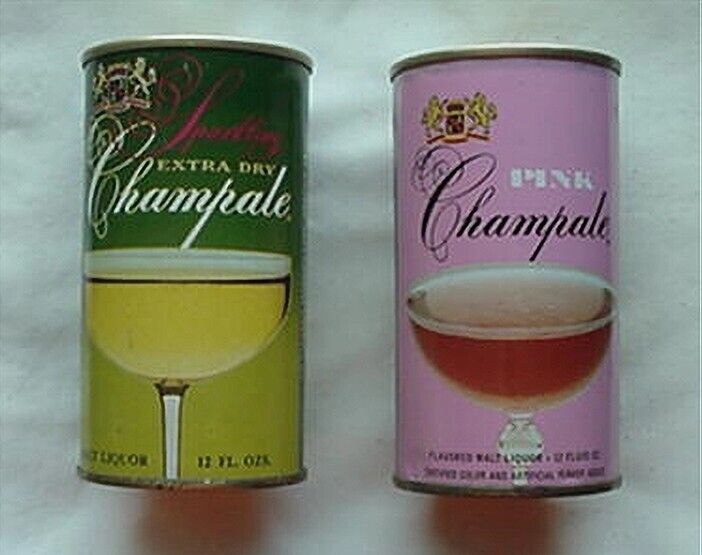 1970s CHAMPALE MALT LIQUOR CANS (2) SPARKLING EXTRA DRY & PINK (©1970