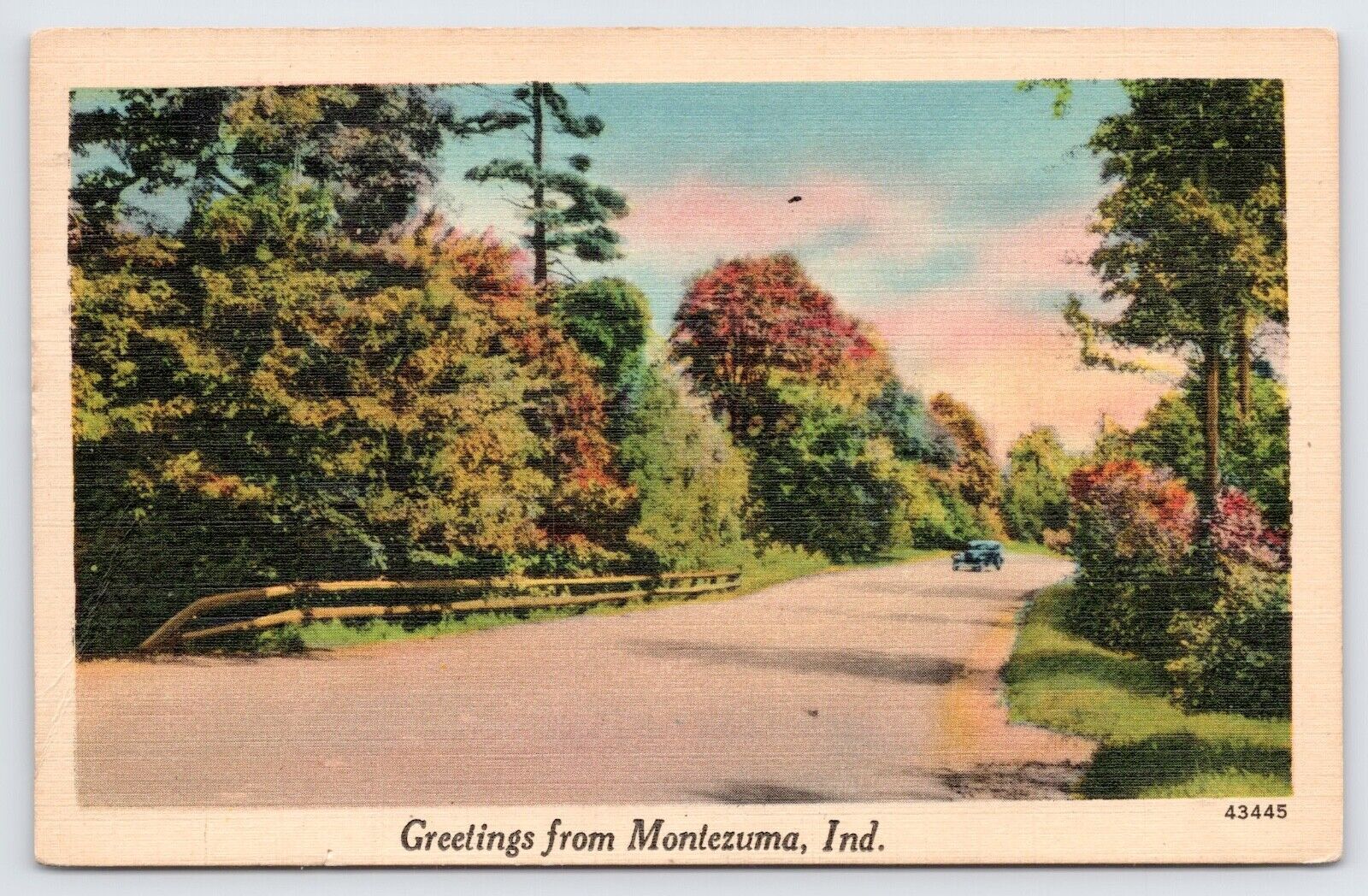 c1943 Greetings From Montezuma Indiana Vintage Parke County IN Postcard