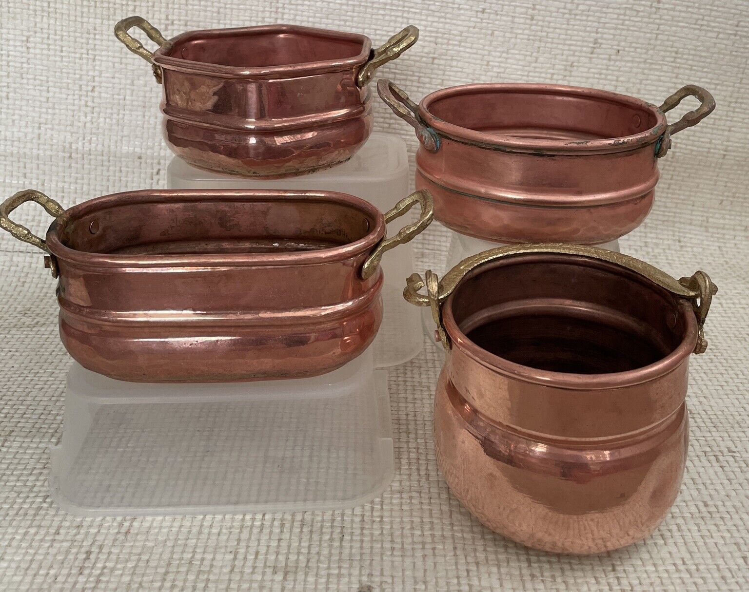 Vintage Rustic Handmade Copper Planter  Oval, Octagon 4qty Rare (Lot For Emily)
