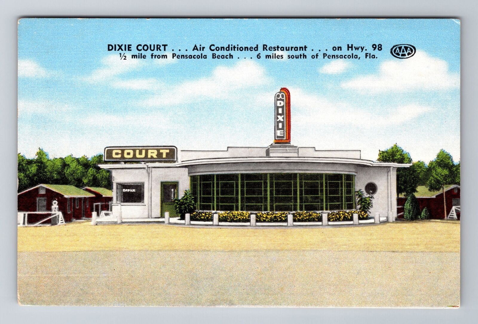 Pensacola FL-Florida, Dixie Court, Advertising, Vintage Souvenir Postcard