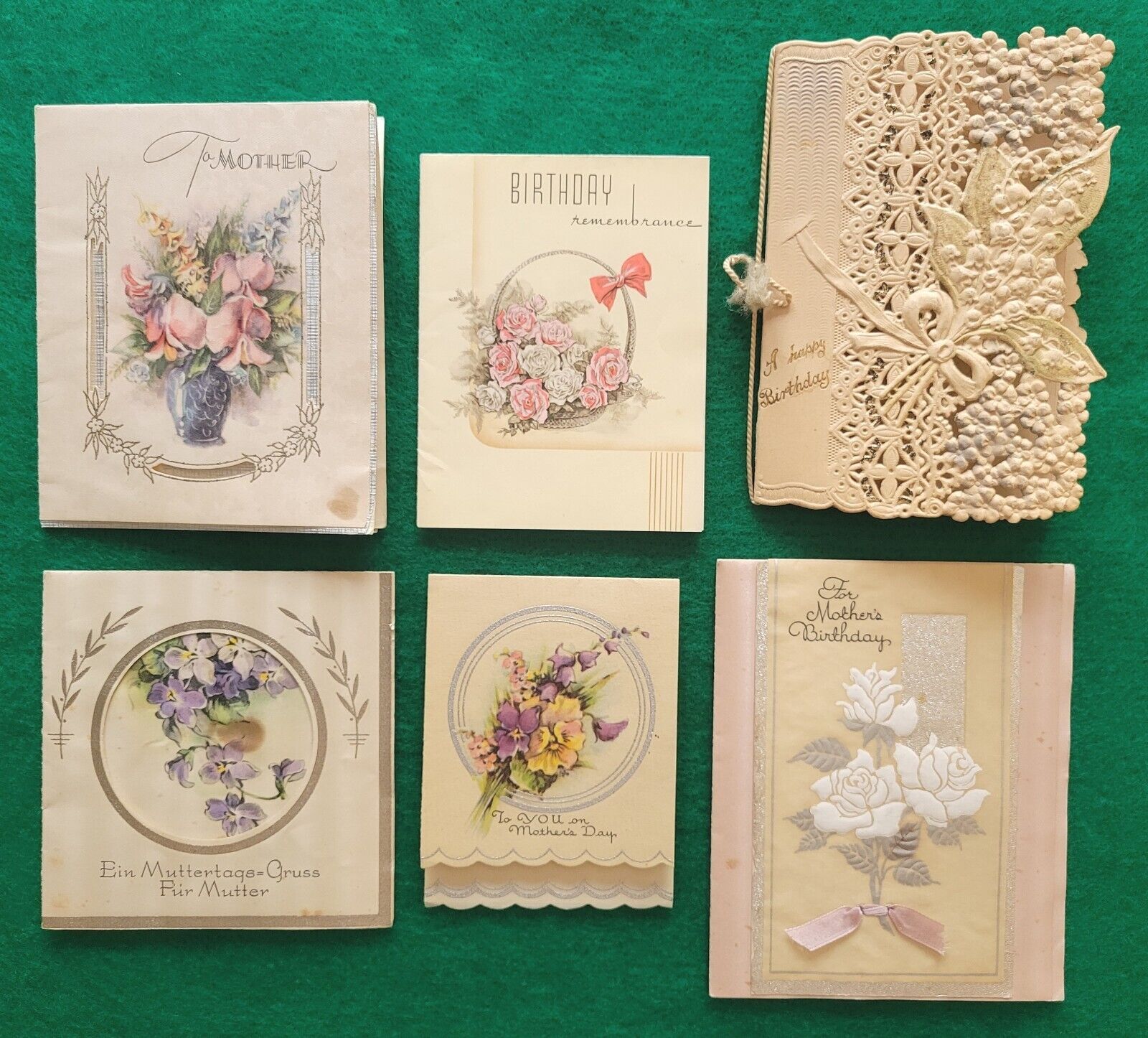Vintage Antique Mother\'s Day & Birthday Cards - Lot Of 6 - Die Cut Mixed Years
