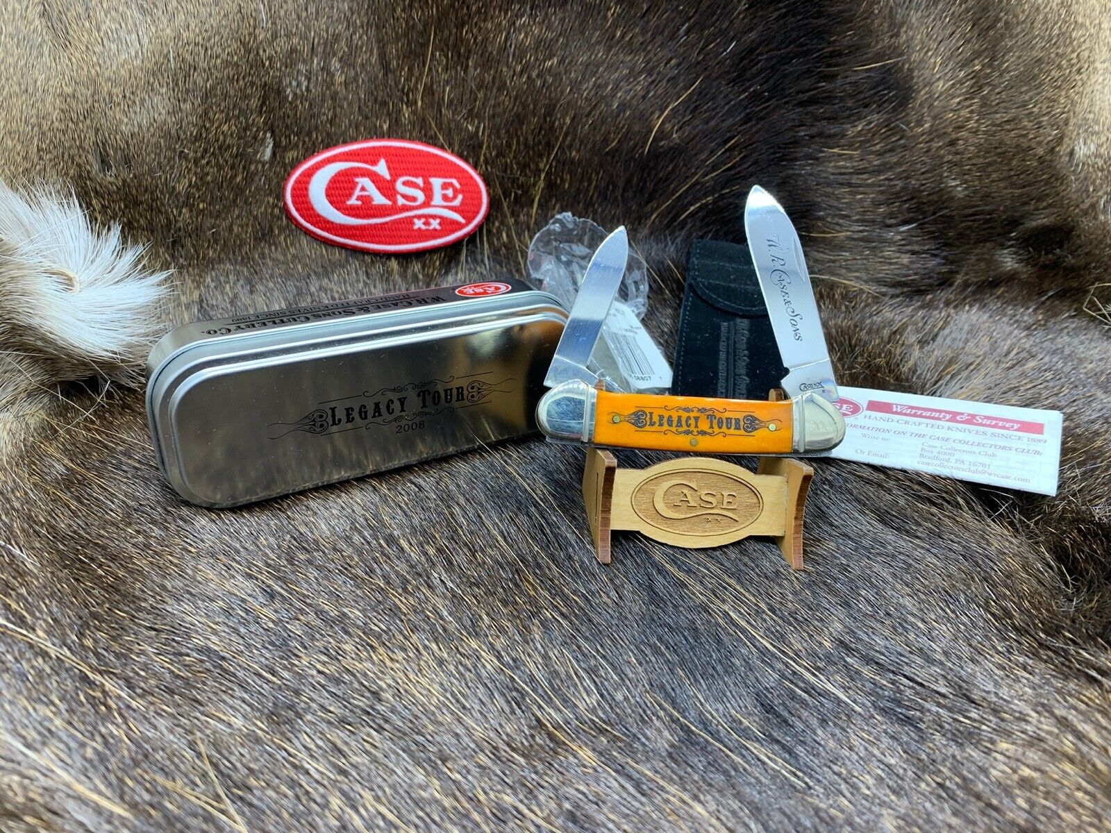 Case 2008 Case Legacy Tour 62131 SS Canoe Knife Orange Handles Mint In Tin - 47C