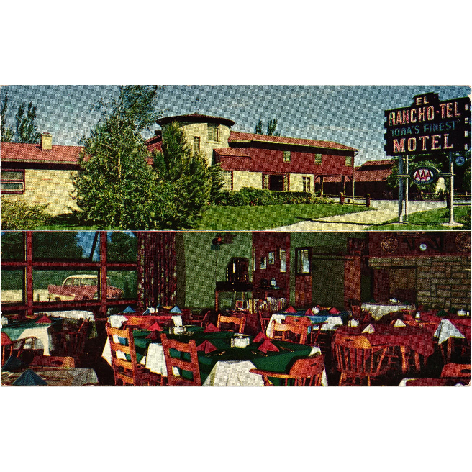 El Rancho Tel Motel Villa Restaurant Postcard Davenport Iowa Posted 1957