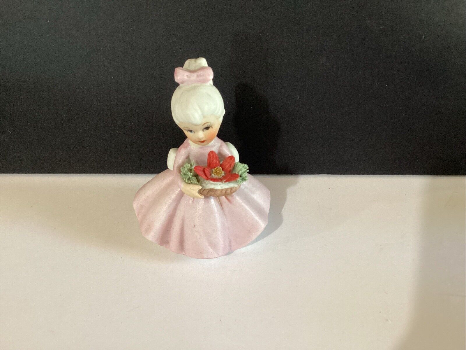 Vintage Napcoware Carnation Flower Girl Pink Dress With Ponytail