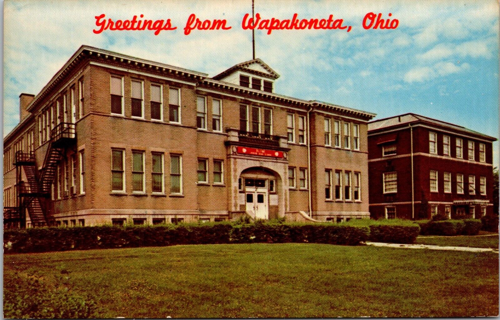 Postcard~Greetings From Wapakoneta Ohio~Blume Junior High School~Unposted