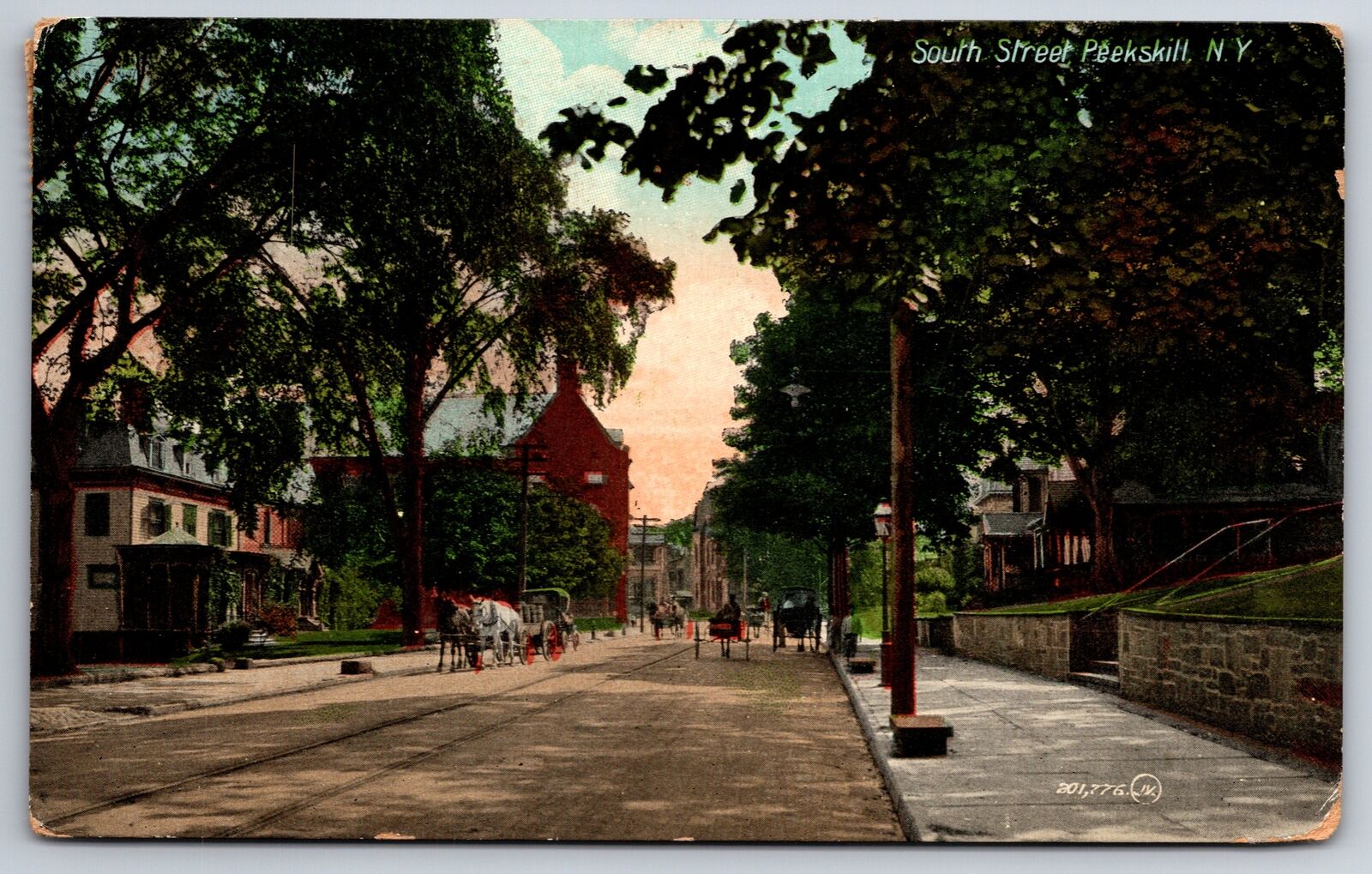 Peekskill NY~South Street~Part Residential~Horses & Carts~Trolley Tracks~1908 PC