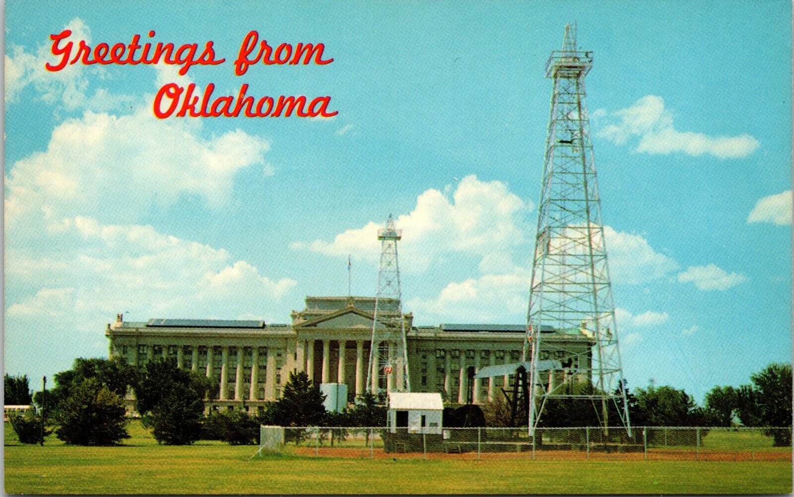 State Capital with Oil Derricks Greetings from Oklahoma Vintage Postcard