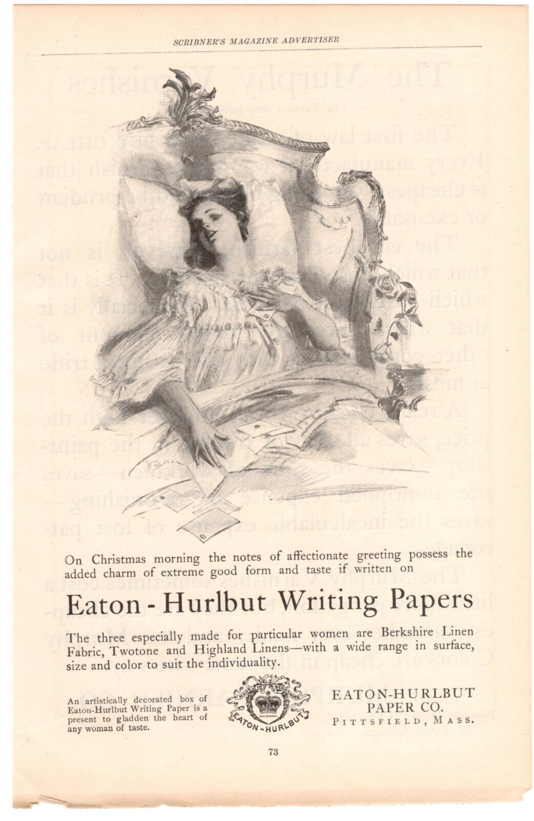 Eaton-Hurlbut Writing Papers Pittsfield Mass 1905 Vintage Print Ad Original