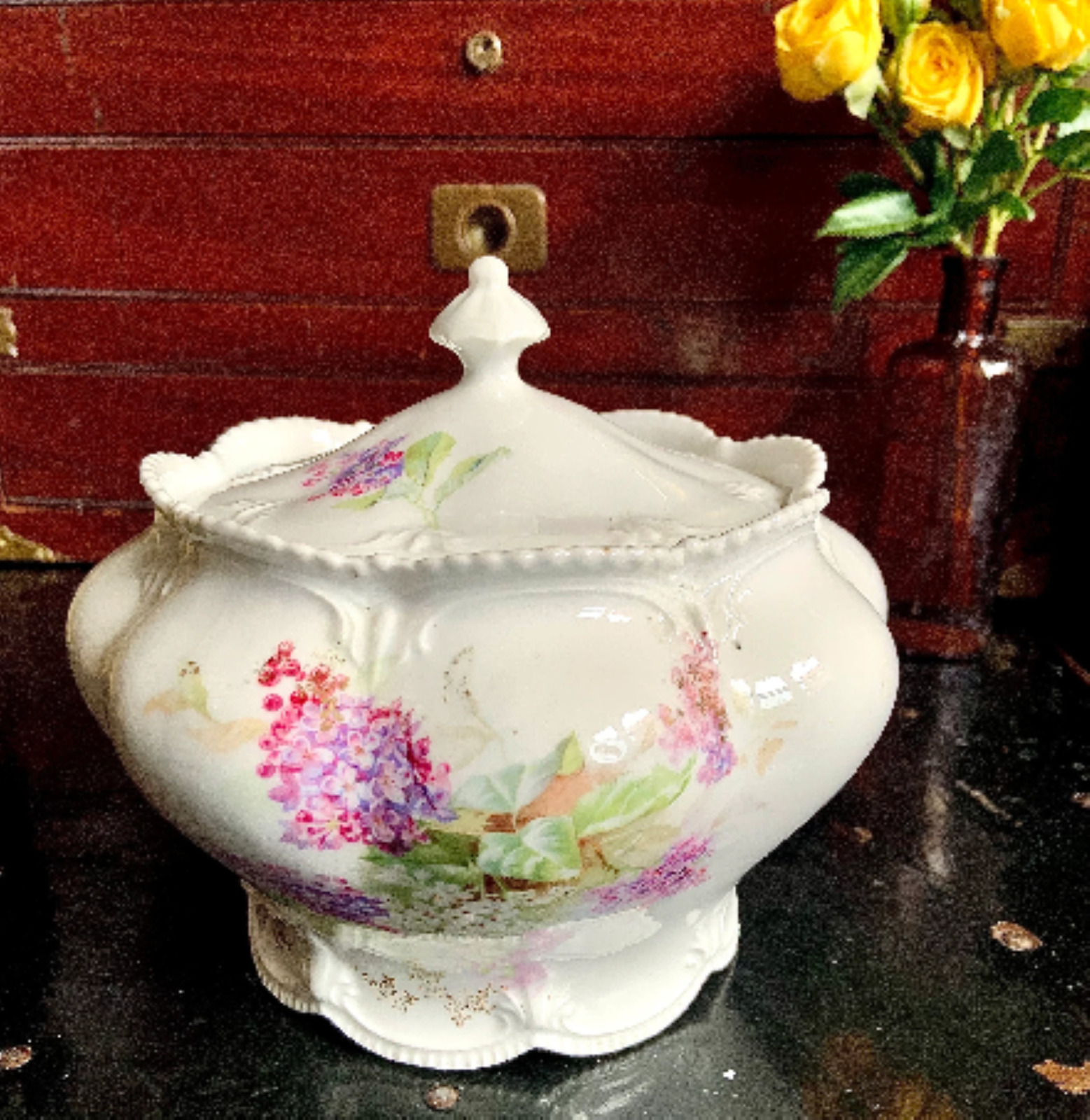 Antique RS Prussia Lidded Bowl/Biscuit Jar