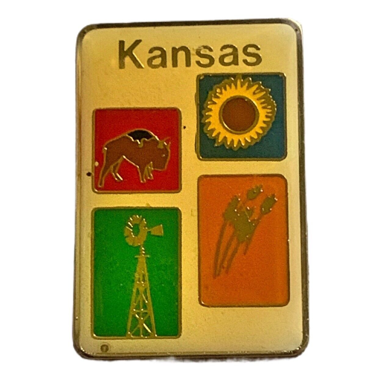 Vintage Kansas Bison Sunflower Windmill Wheat Travel Souvenir Pin