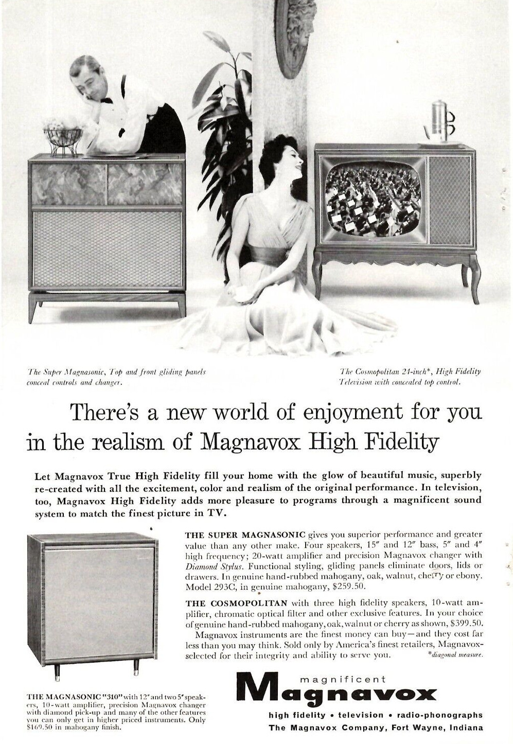 1957 Print Ad Magnavox Super Magnasonic Cosmopolitan 24-in High Fidelity TV 310
