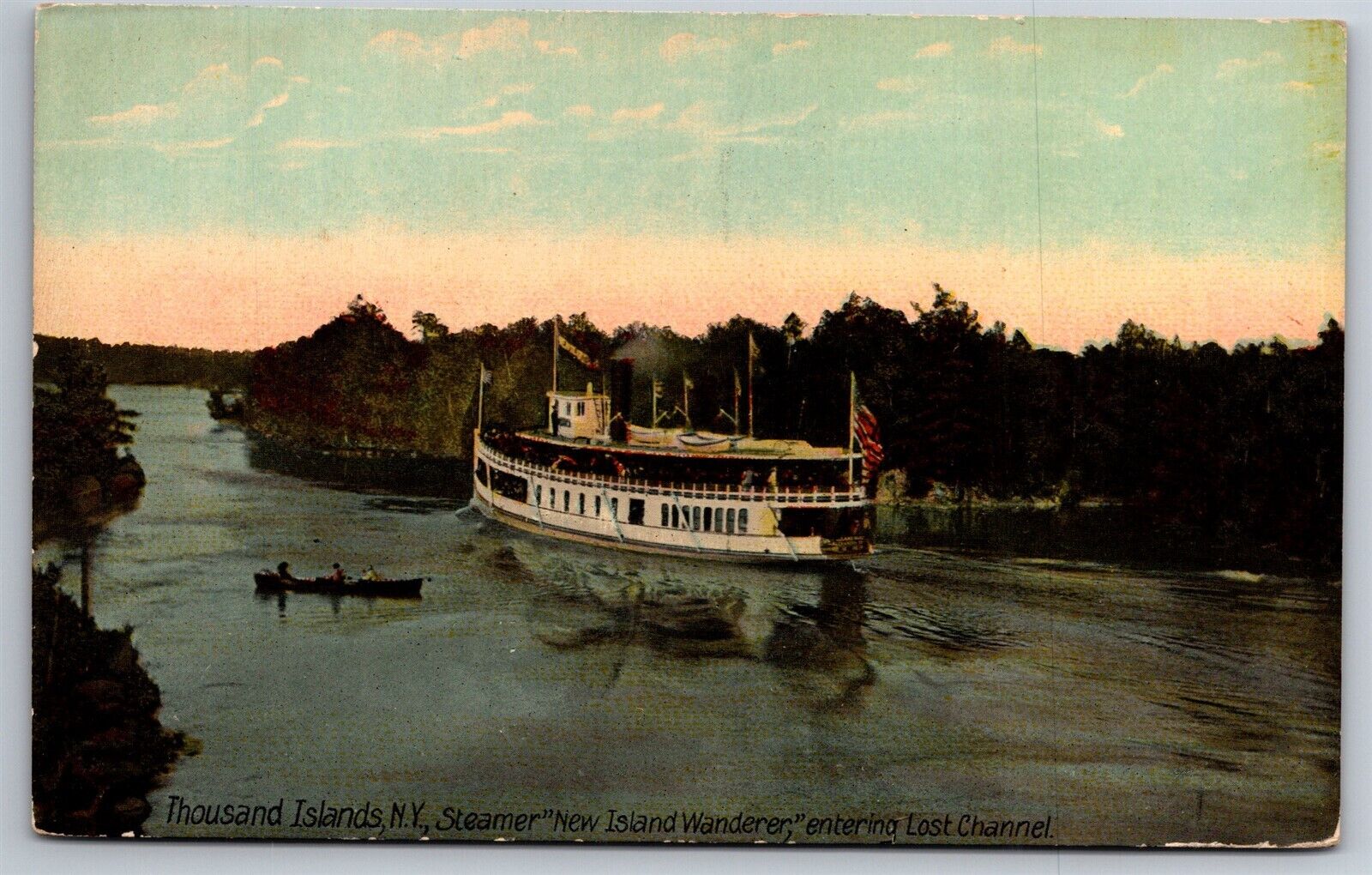 Steamer New Island Wanderer Lost Channel Thousand Islands NY C1910s Postcard T1