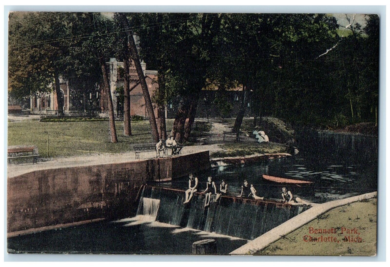 c1910's Bennett Park Bathing Scene Charlotte Michigan MI Unposted Tree Postcard