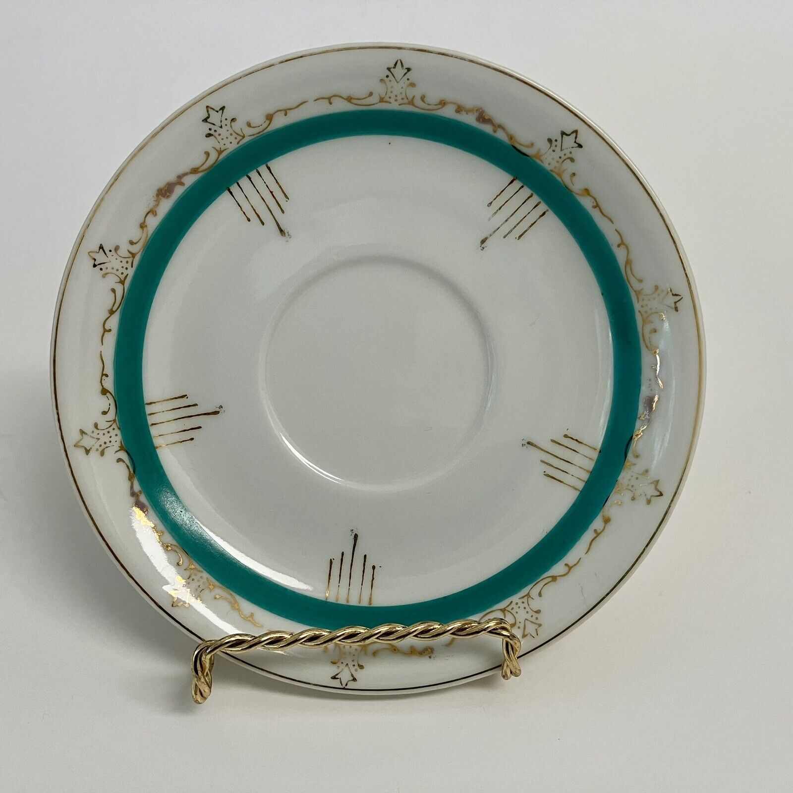 Rare Art Deco Saucer w/Gold Guilding and Turquoise Rim - Made In Japan