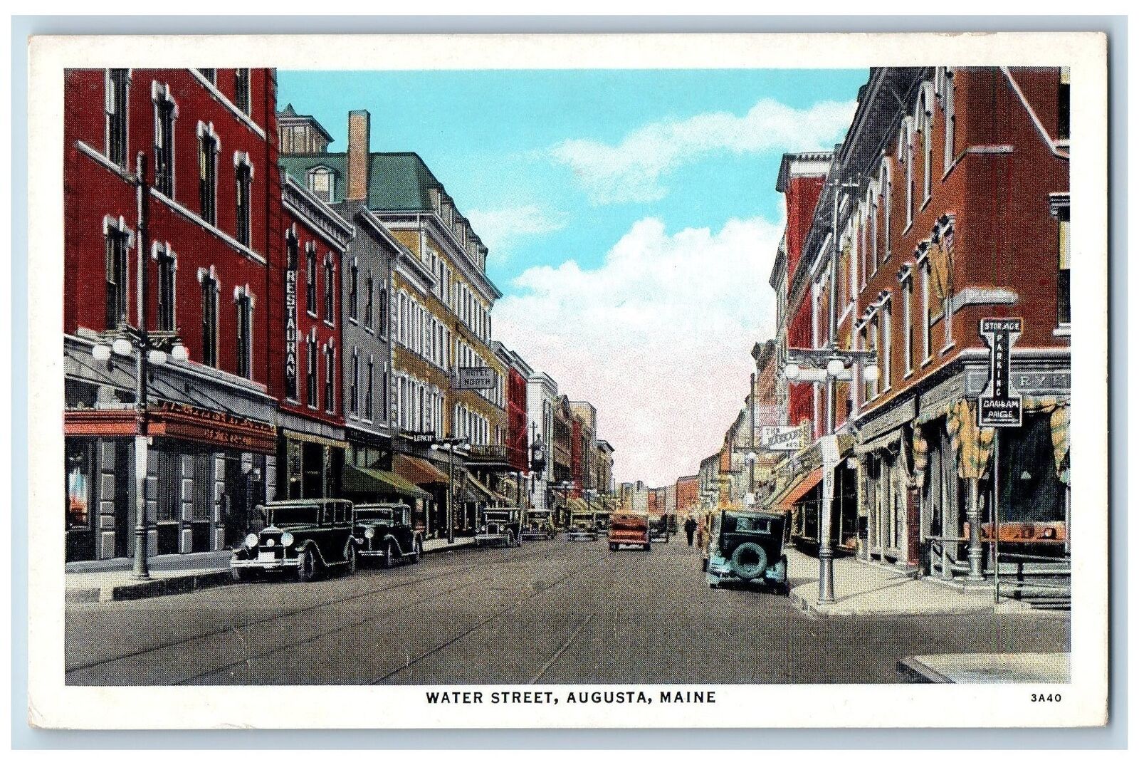 c1920\'s Water Street Classic Cars Railway Establishments Augusta Maine Postcard