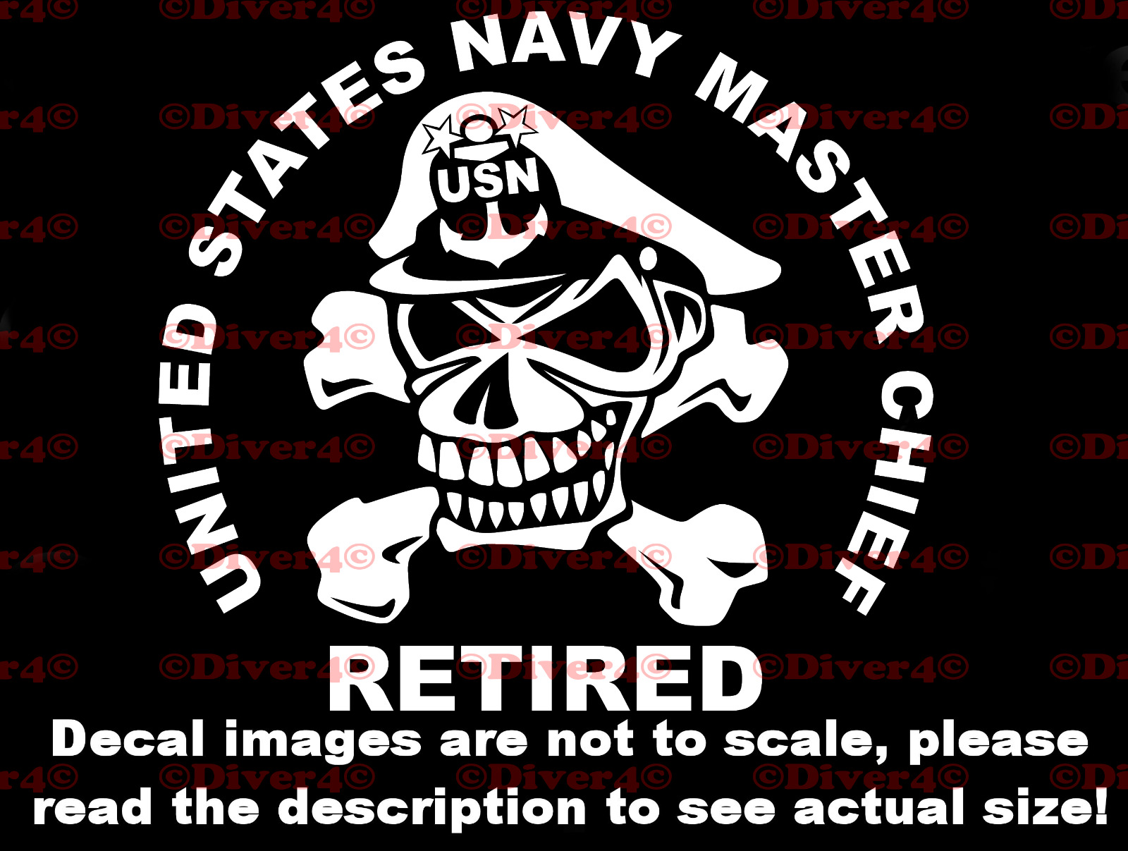 US Navy Master Chief Retired Decal Cut Vinyl Sticker Made in the USA USN