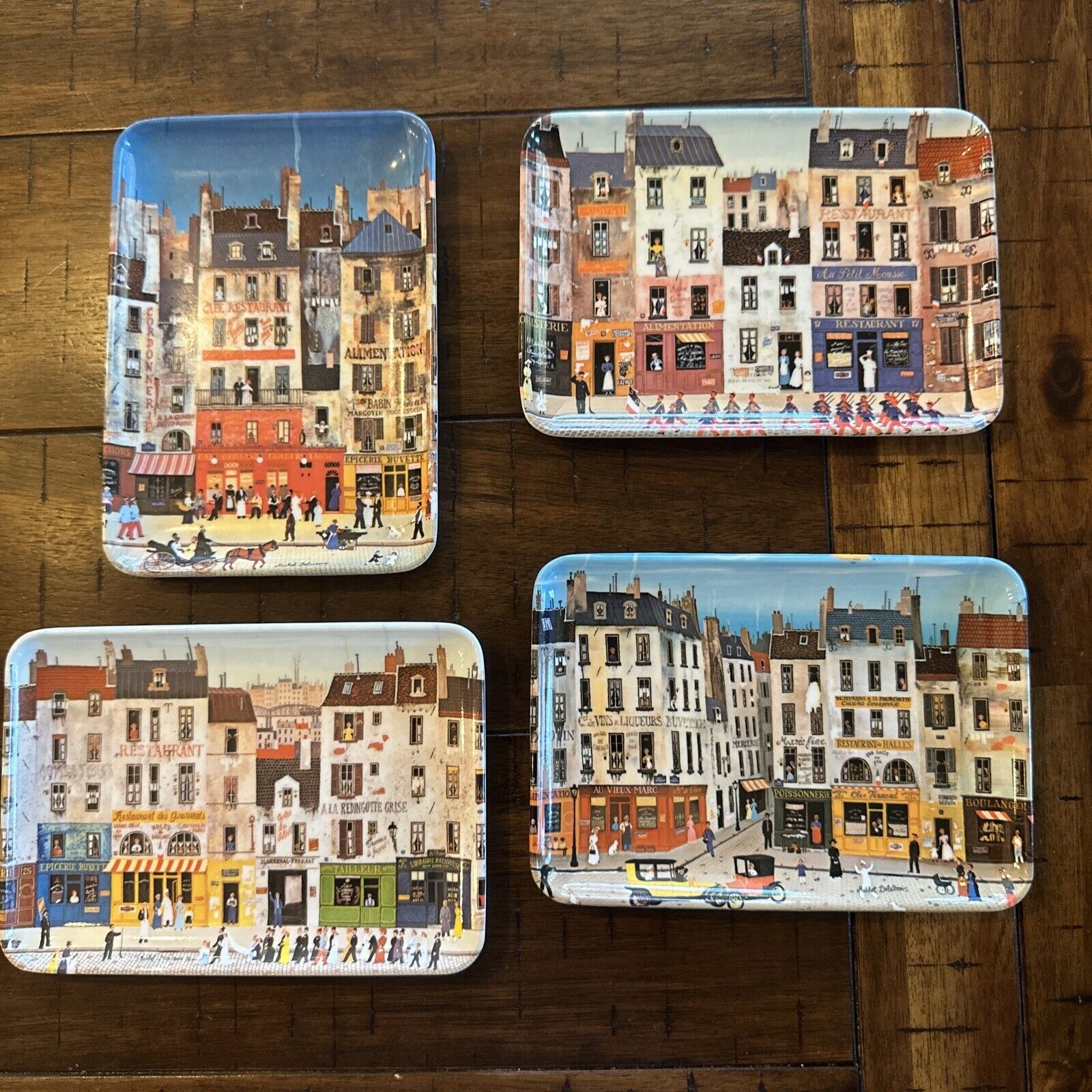 RDe Imports Melamine Trays Made in Italy Set Of 4 France Street Scenes Vintage