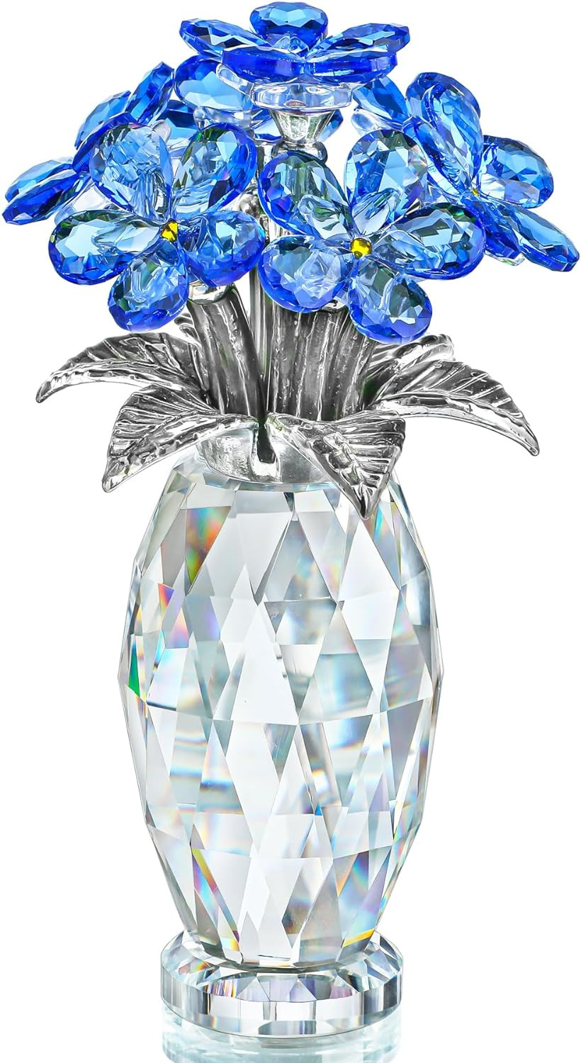 H&D HYALINE & DORA Blue Crystal Forget Me Not Flower Figurine,Flower Gifts 