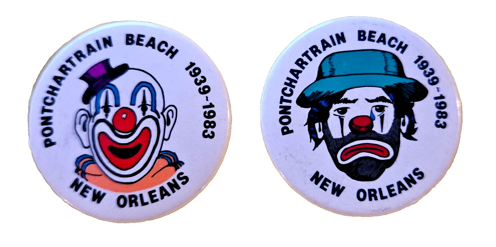 SET 2 Vtg LAKE PONTCHARTRAIN BEACH Amusement Park BUTTONS New Orleans 1939-1983