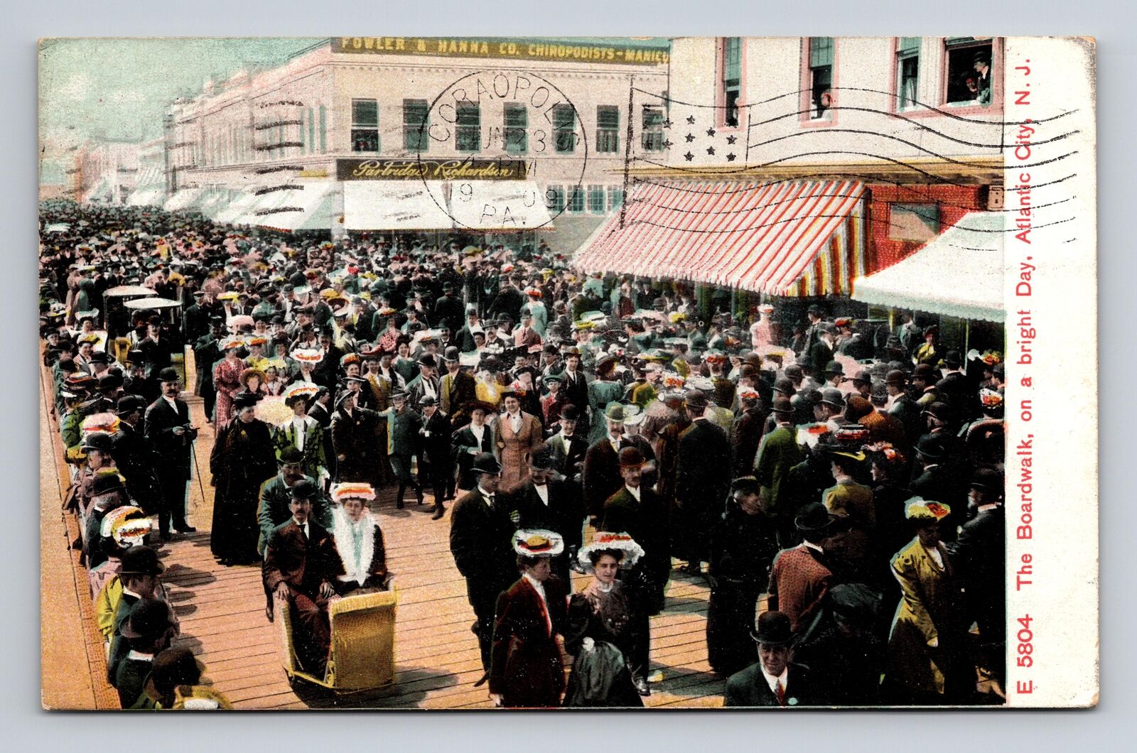 c1909 Postcard Atlantic City NJ New Jersey Busy Boardwalk on Bright Day People
