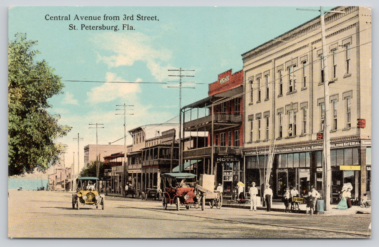 Postcard St. Petersburg, Florida Central Avenue From 3rd Street, Antique  A730