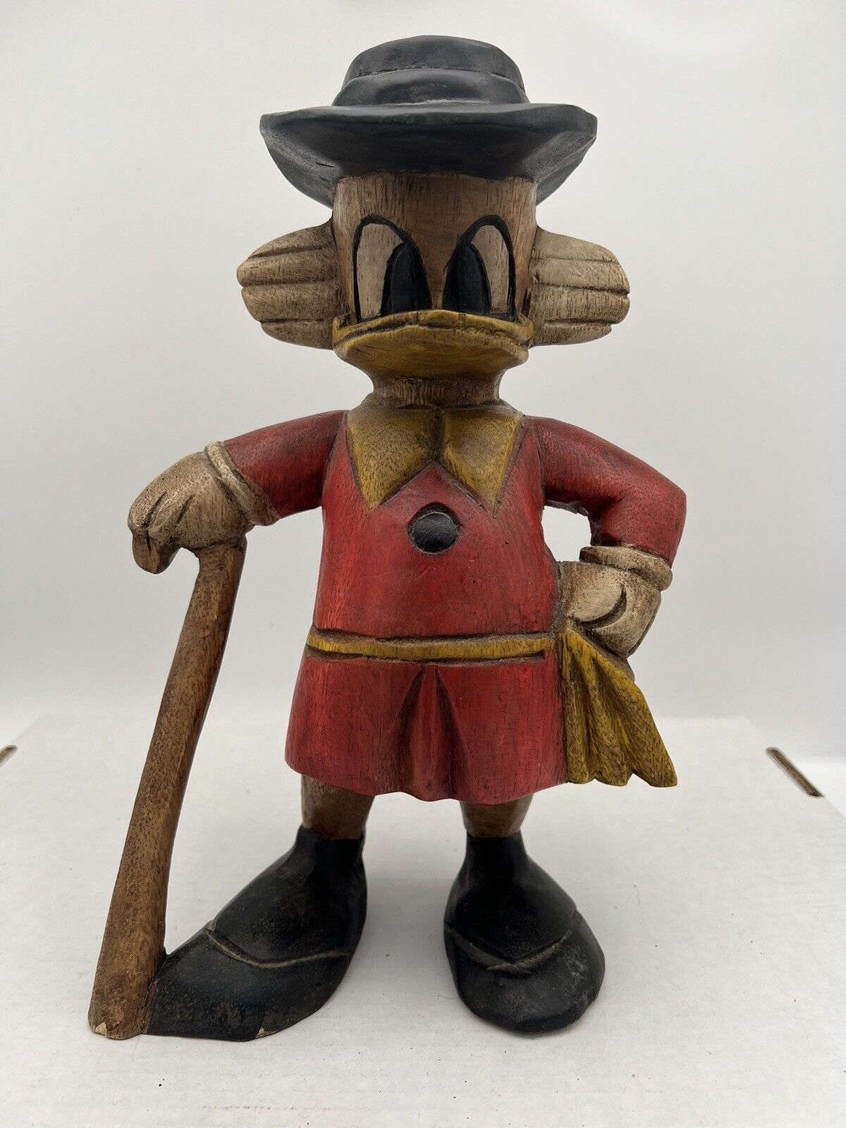 Extremely Rare Hand Carved Walt Disney Scrooge McDuck  with Money Bag Old Statue