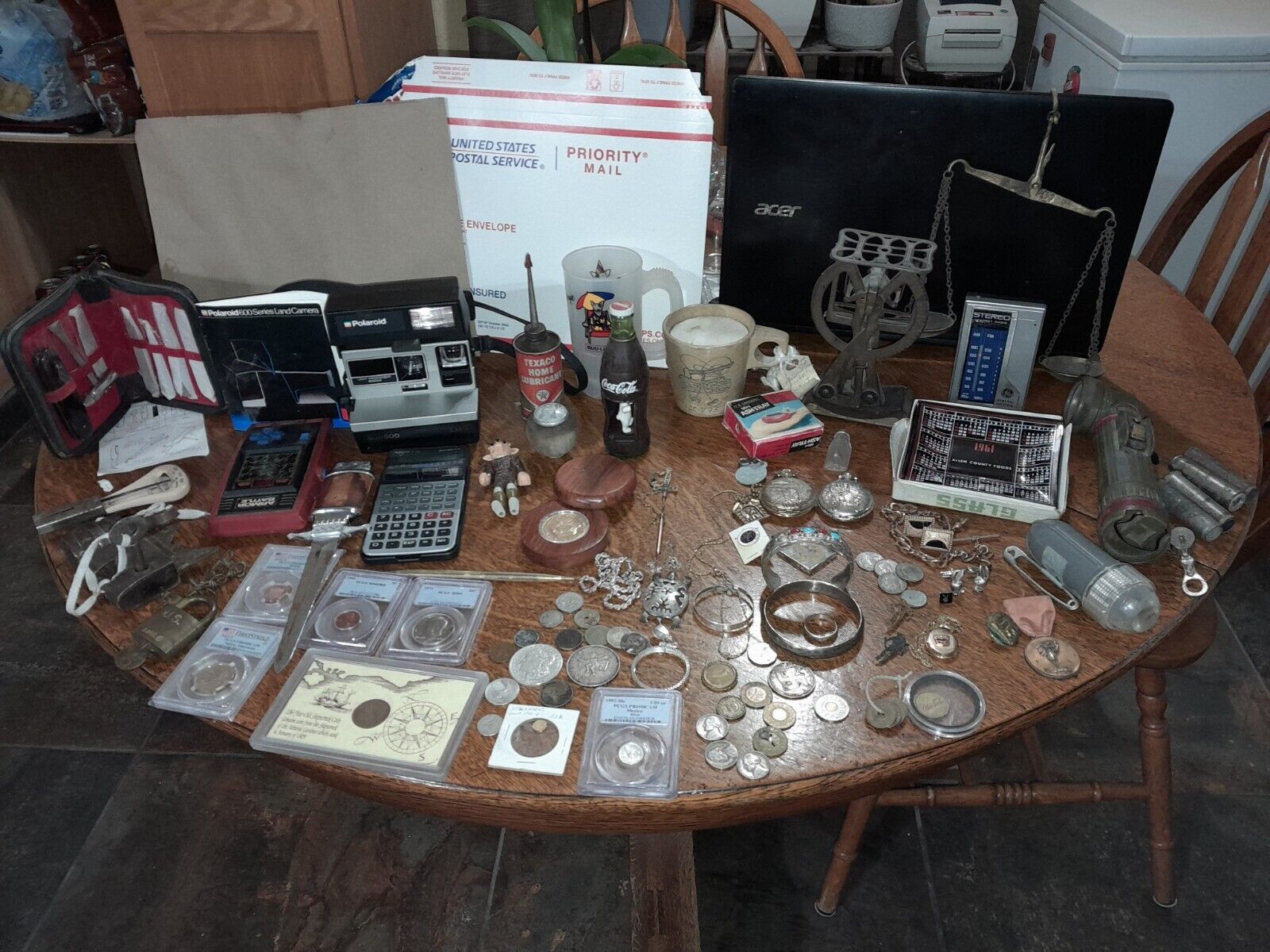 VINTAGE JUNK DRAWER LOT-SILVER DOLLAR SILVER COINS, STERLING SILVER JEWELRY 
