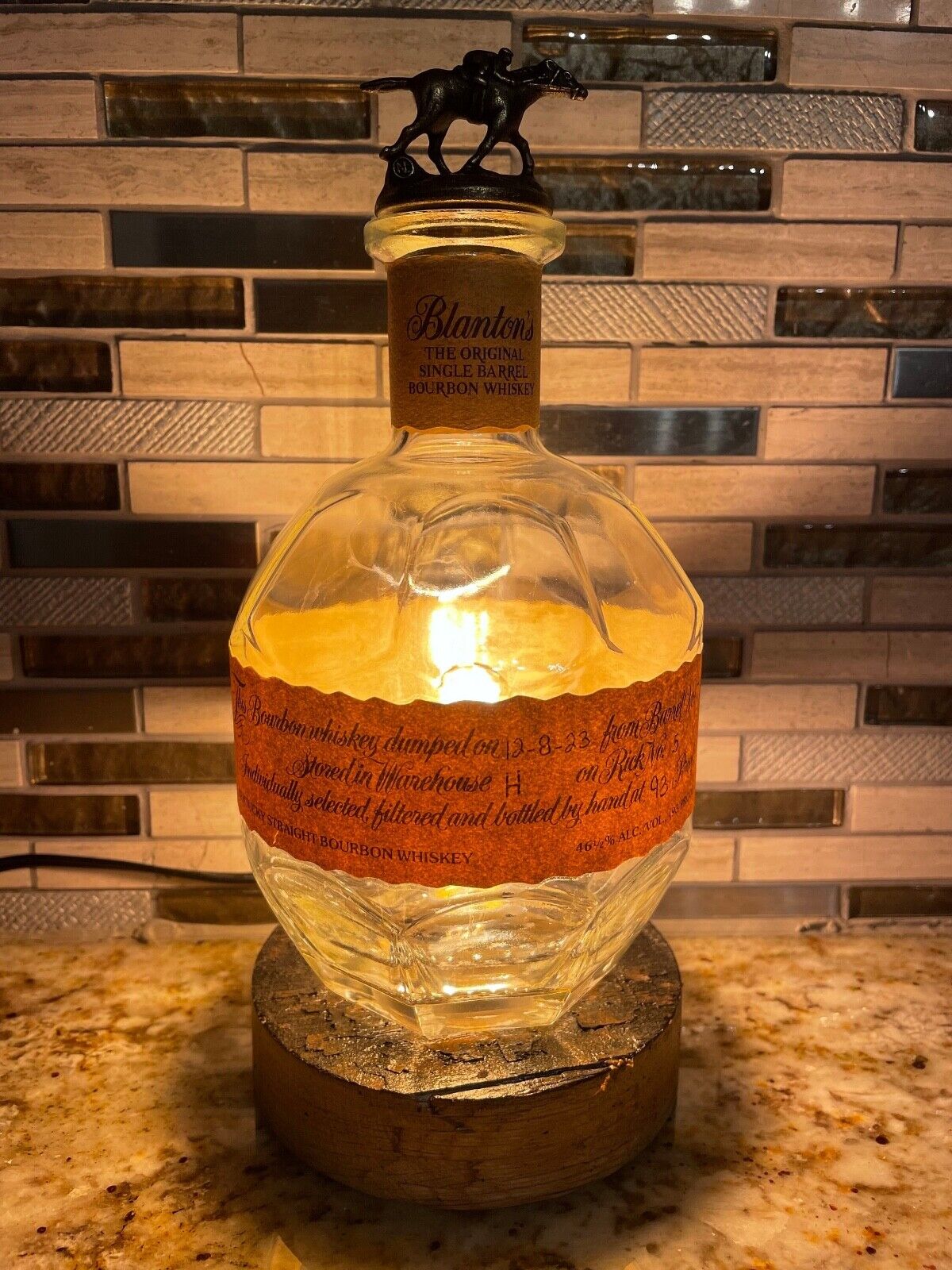 Empty Blanton's Bourbon Barrel Lamp on Reclaimed Bourbon Barrel Base - Topper N