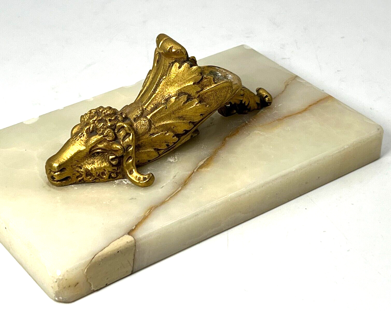 Antique French  Ram's Head on Marble Base