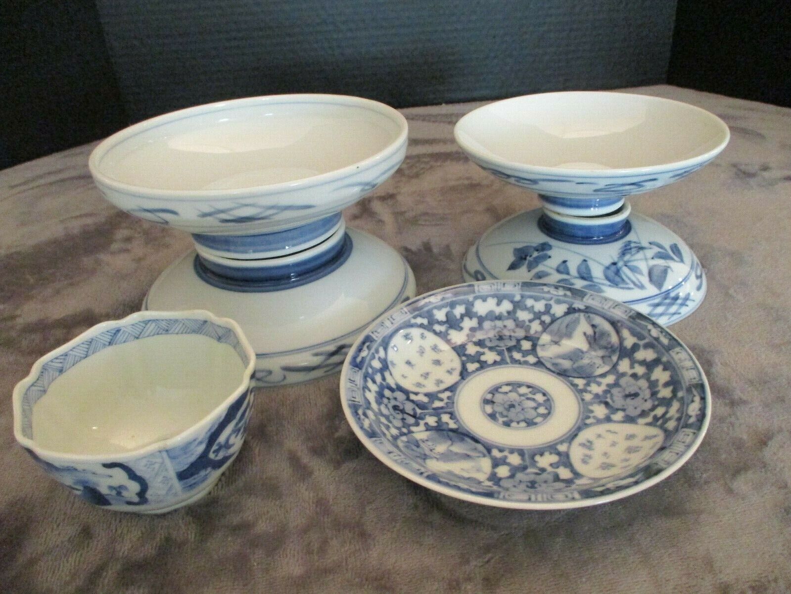 VINTAGE CHINESE 6 BLUE & WHITE COLLECTION OF BOWLS 4 DESIGNS & SHAPE SOME MARKED
