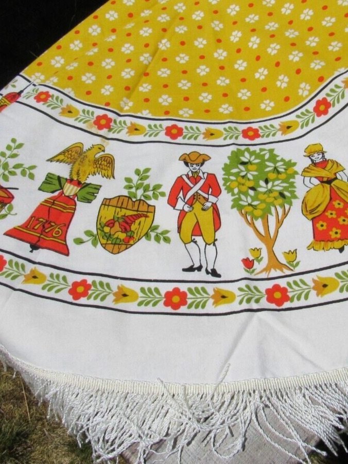 Vintage PARISIAN PRINTS Print Tablecloth Yellow Philly Colonial 58\