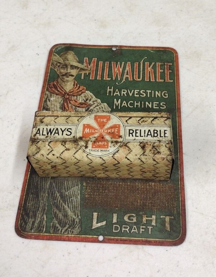 Antique Milwaukee Harvesting Machines Advertising Tin Litho Match Stick Holder