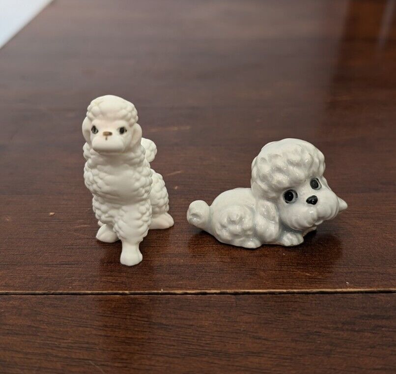 2 Vintage Bone China White Poodle Figurines. No Puppies