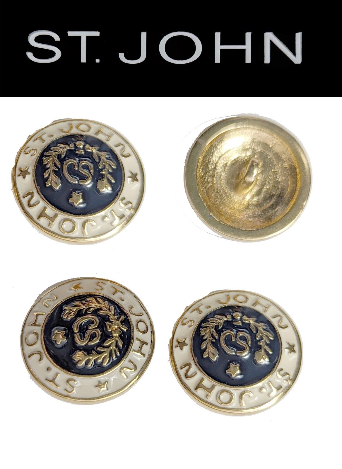 St John Knits (0.7 In) Gold/ White/Black Victory Wreath Logo Replacement Buttons