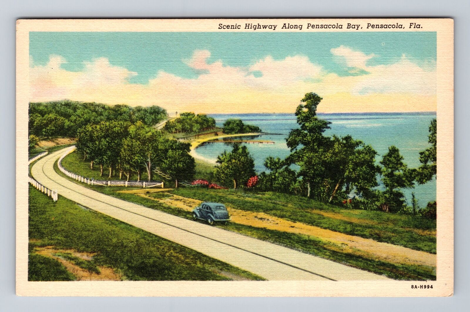 Pensacola FL- Florida, Scenic Highway Along Pensacola Bay, Vintage Postcard