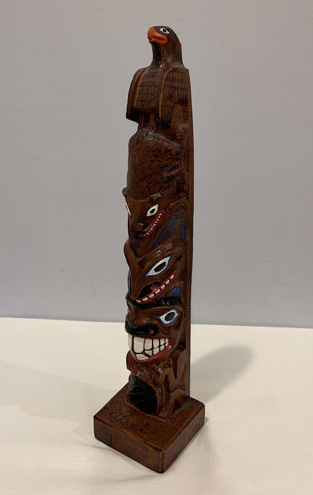 VTG  Casted Simulated Wood Totem Pole Made in Alaska Hand Painted 11-3/4\