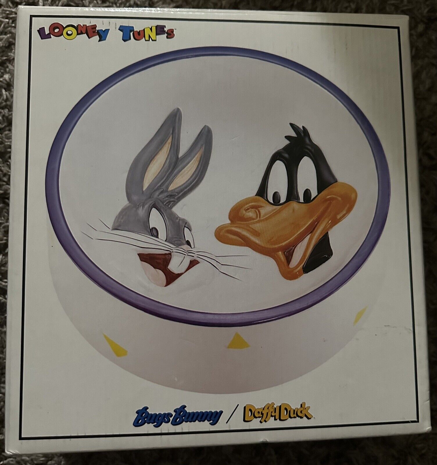 Vintage 1993 Looney Tunes Bugs Bunny & Daffy Duck Ceramic Pet Bowl STILL IN BOX