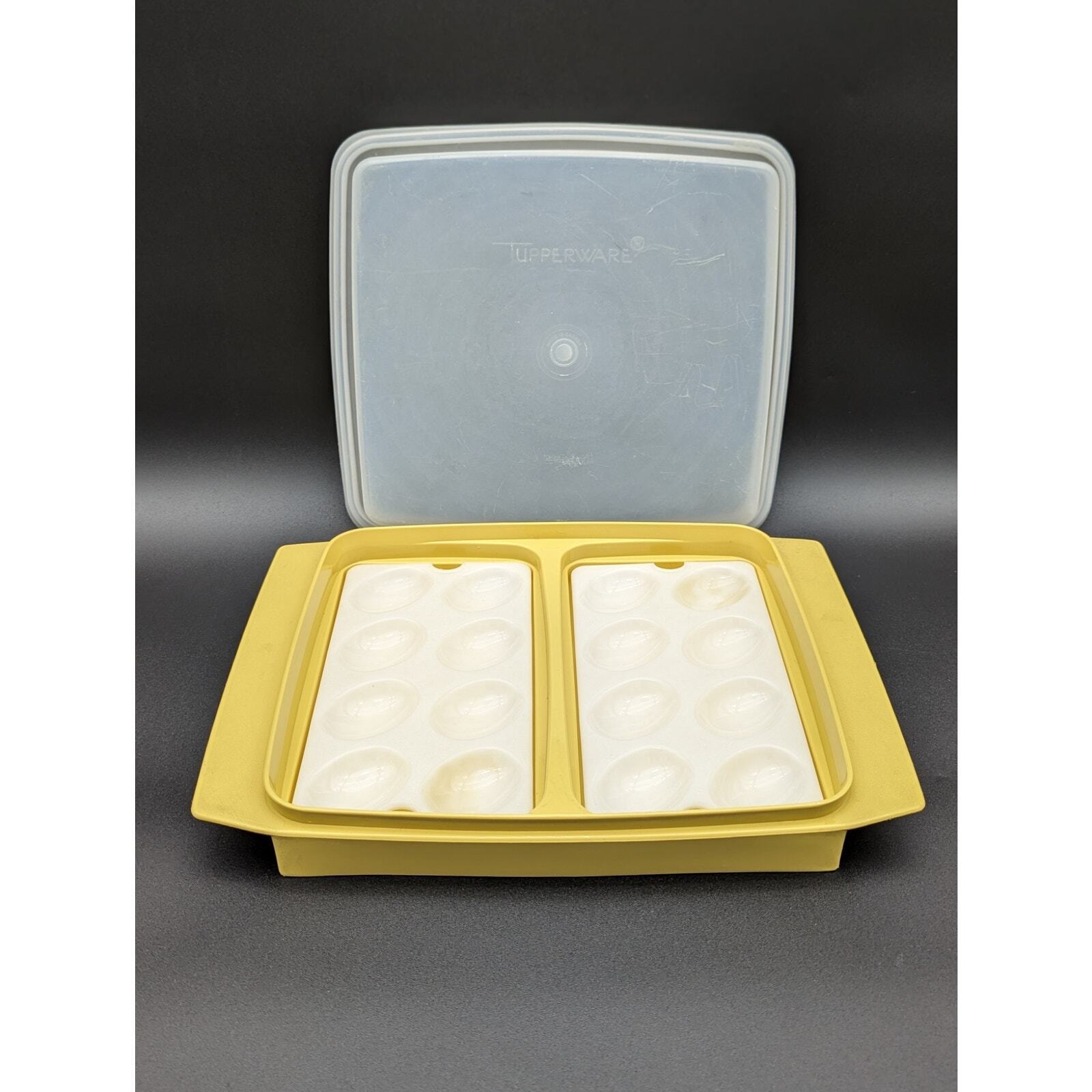 Vintage Tupperware Harvest Yellow 16 Egg Holder Sealed Container | 4pc Set 723-1