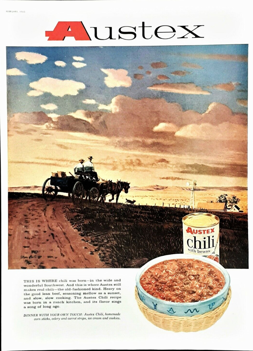 Austex Chili beans ad Vintage 1960 original advertisement