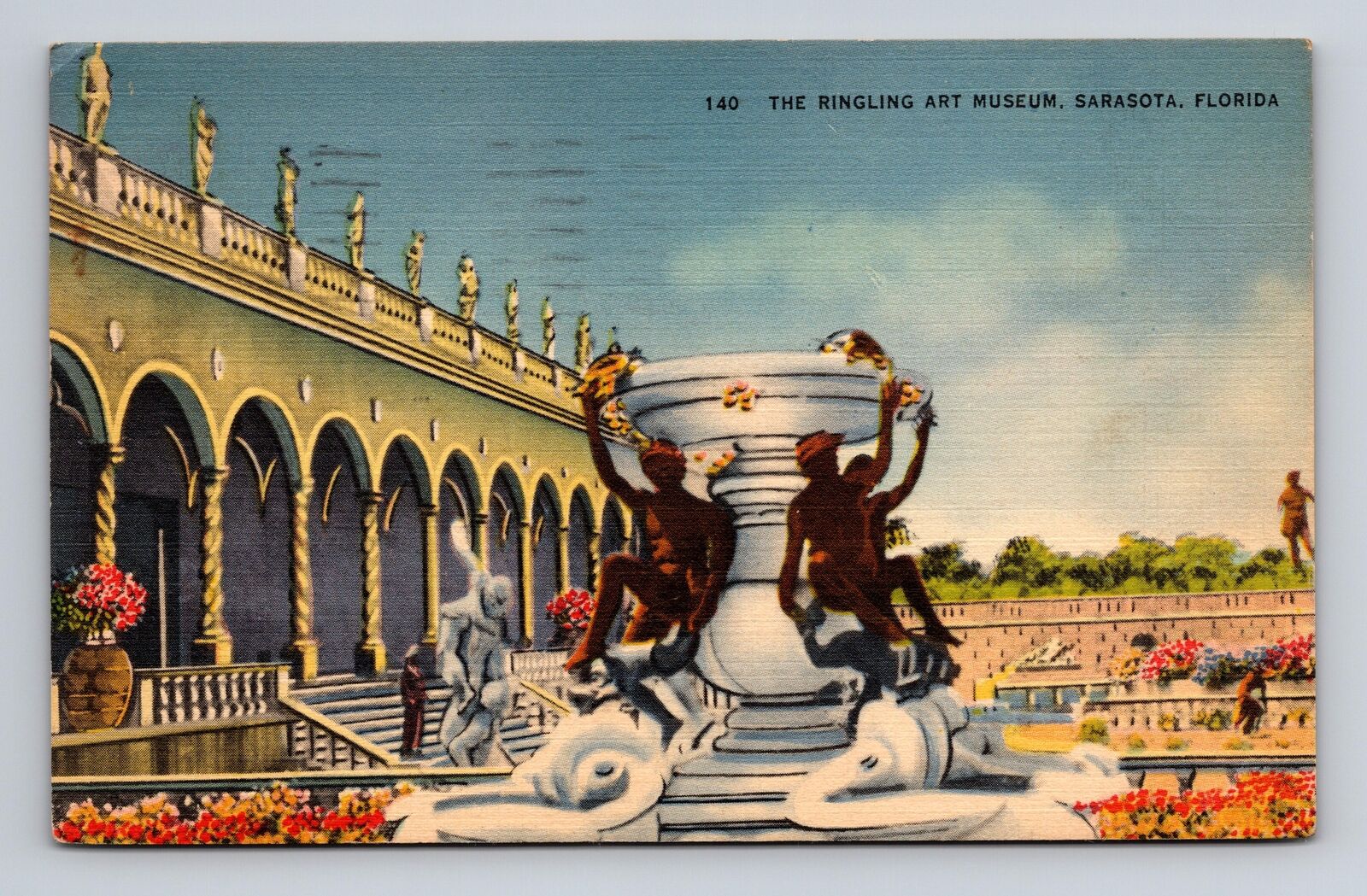 c1940 Linen Postcard Sarasota FL Ringleing Art Museum